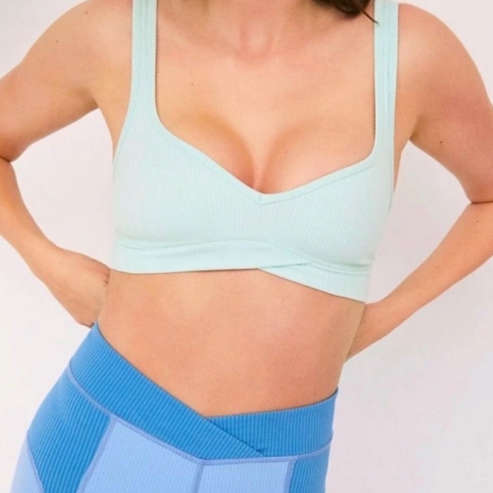 For Love & Lemons ELLA Mint Green Ribbed Bralette Size medium NWT